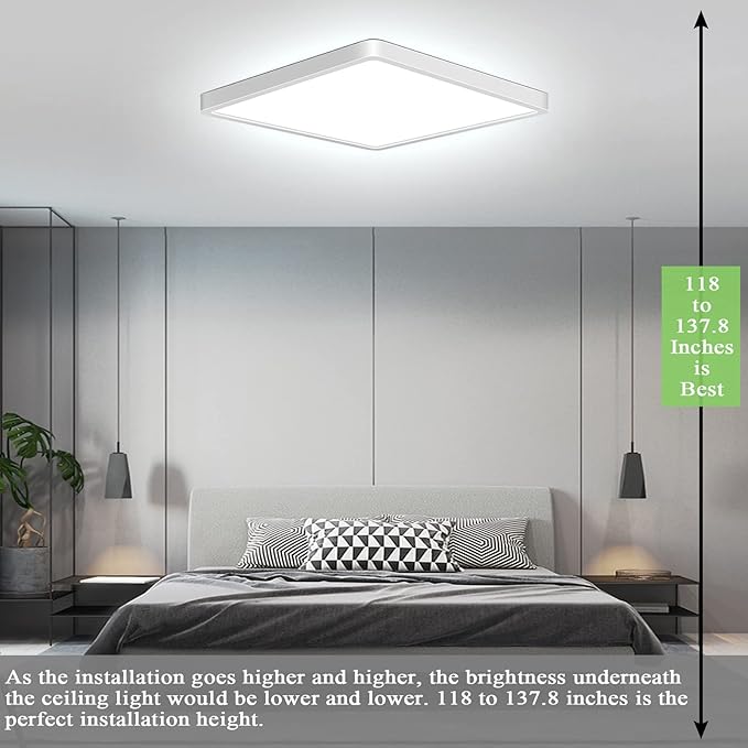 Flush Mount Ceiling Light 2 Pack, Color Temperature Switchable 36W Square Ceiling Mount Light Fixture (White, 12 inches)