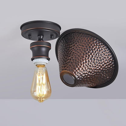 Tarentlight 9.2" Industrial Semi Flush Mount Ceiling Light,Vintage Hammered Pattern Cast Aluminum Shade,1-Light E26 Classic Lamp,Oil Rubbed Bronze Farmhouse Lighting for Hallway Kitchen Entryway.