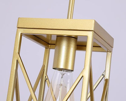Fivess Lighting Modern Gold Pendant Light with Metal Cage, One-Light Adjustable Rods Mini Pendant Lighting Fixture for Kitchen Island Cafe Bar Farmhouse