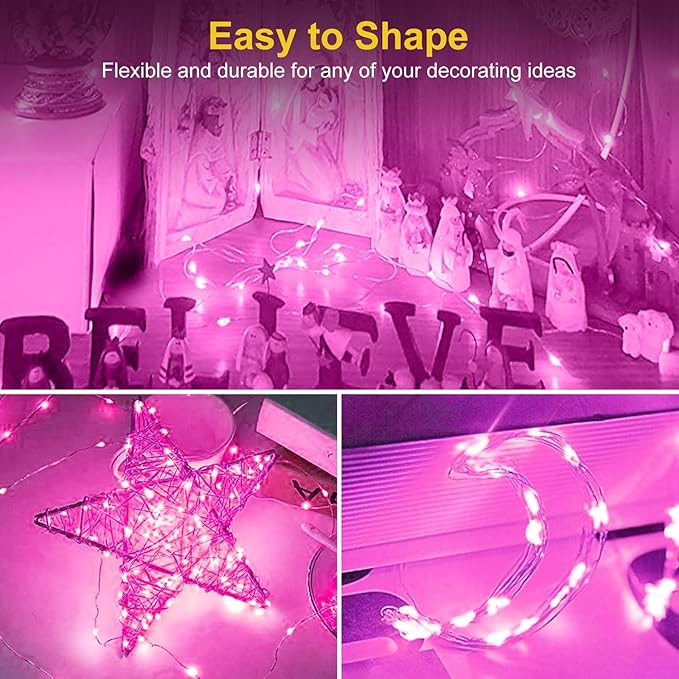 btfarm Valentine's Day 12 Pack Pink Fairy Lights Battery Operated 3 Modes, 7ft 20 Led Twinkle String Lights Waterproof, Bulk Small Mini Light for Mason Jars Christmas Vases Wedding Table Decorations