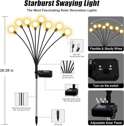 NBQQ Solar Garden Lights,Solar Firefly Lights,Solar Lights Outdoor Decorative,Sway by Wind, High Flexibility Iron Wire & Heavy Bulb Base,Yard Patio Pathway Lawn(Warm White, 8 Pack)