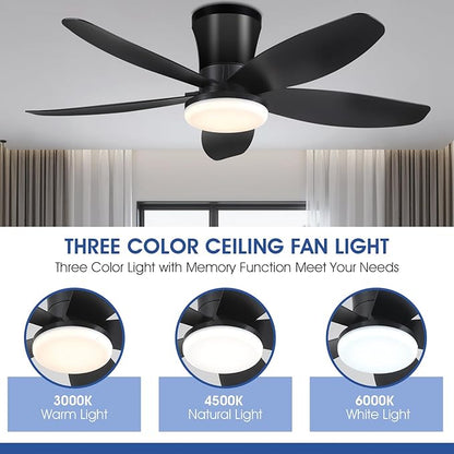 Surtime Ceiling Fans with Lights-36 Low Profile Ceiling Fan with Light and Remote Control,Flush Mount,DC Reversible,LED Dimmable Blakc Ceiling Fans for Bedroom,Indoor/Outdoor Patio Use
