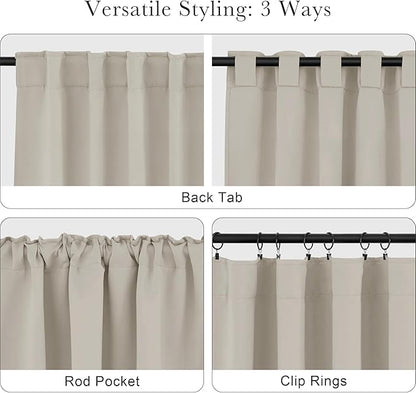 PONY DANCE Rod Pocket and Back Tab Blackout Curtains for Bedroom - Thermal Insulated Room Darkening Drapes for Living Room, 42x63 inch, 2 Window Curtain Panels, Cream
