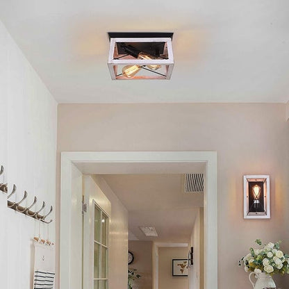 Luupyia 2Light Farmhouse Ceiling Light Fixture Semi Flush Mount, White Ceiling Light Rectangle Rustic Lighting Farmhouse Hallway Lights Fixtures Foyer Lighting for Entryway 11Inches, E26
