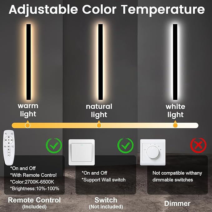 Exterior Wall Lights for House - 59inch Long Strip Modern Outdoor Light Wall Fixture Sconce, Dimmable Outside Garage Exterior Lights, Black Wall Mount Lighting for Porch Corridor, Garage