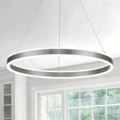 Nickel 23.6" LED Ring Chandeliers Ceiling Light with Remote Control Circular LED Pendant Lighting for Dining Room Living Room Office 40W Upward and Downward Lighting
