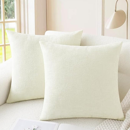 CaliTime Throw Pillow Covers Decorative 26 X 26 Inches Pack of 2 Cozy Chenille Cushion Cases for Couch Sofa Bed Living Room Home Cream