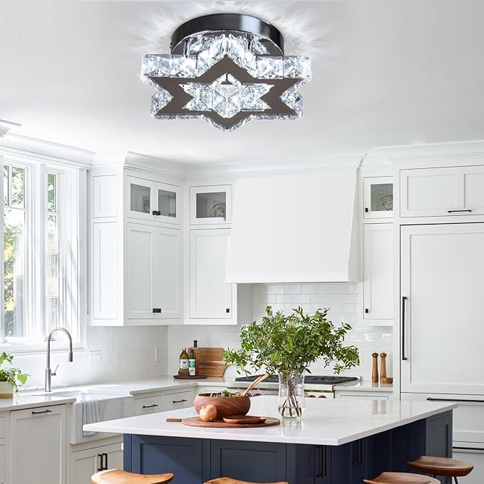 Chandelier LED Crystal Chandelier Modern Flush Mount Ceiling Light Fixtures LED Star Mini Chandeliers Light Fixture Ceiling Lamp for Kitchen Hallway Foyer Bedroom Dinning Room (Cool White)