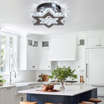Chandelier LED Crystal Chandelier Modern Flush Mount Ceiling Light Fixtures LED Star Mini Chandeliers Light Fixture Ceiling Lamp for Kitchen Hallway Foyer Bedroom Dinning Room (Cool White)
