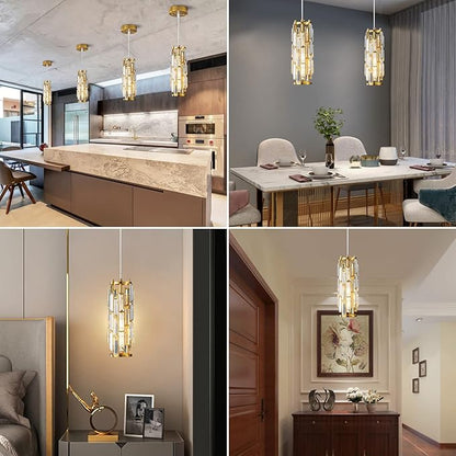 LMQNINE Pendant Lights Modern Gold Pendant Light Mini Crystal Chandelier Pendant Lighting for Kitchen Island Dinning Room Bedroom Kitchen Sink Lighting (Gold 2-Pack)