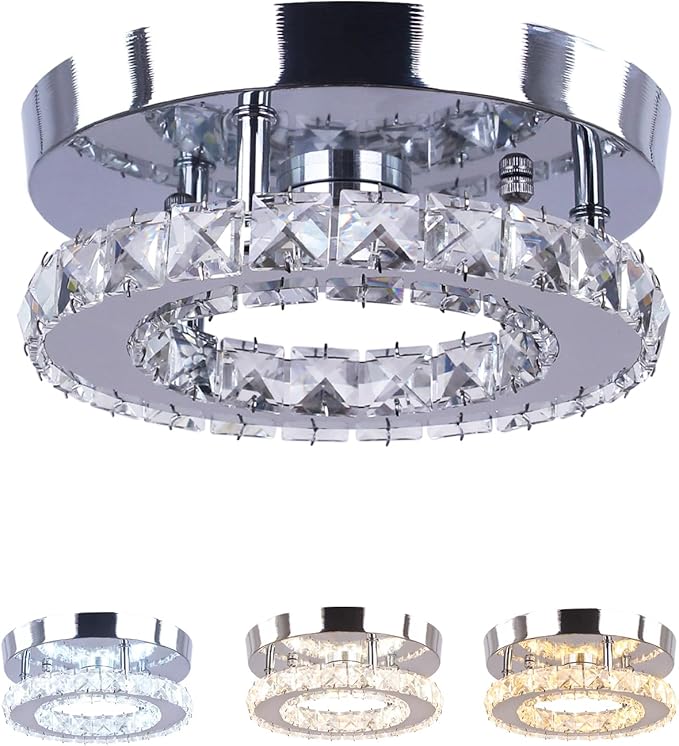 Modern Mini Led Crystal Chandelier Semi Flush Mount Crystal Pendant Ceiling Light for Bedrooms Dinning Rooms Hallway (Multicolor)