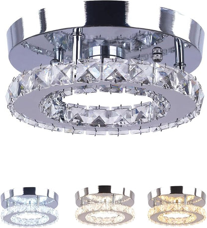 Modern Mini Led Crystal Chandelier Semi Flush Mount Crystal Pendant Ceiling Light for Bedrooms Dinning Rooms Hallway (Multicolor)