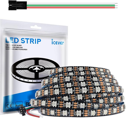 16.4FT WS2812B 5V LED Strip Lights 300 Individual Addressable RGB IC 5050SMD LEDs - Flexible Black PCB IP30 - 60LEDs/m MagicRGB Dream Color for DIY Chasing Color Project (No Power Supply & Controller)