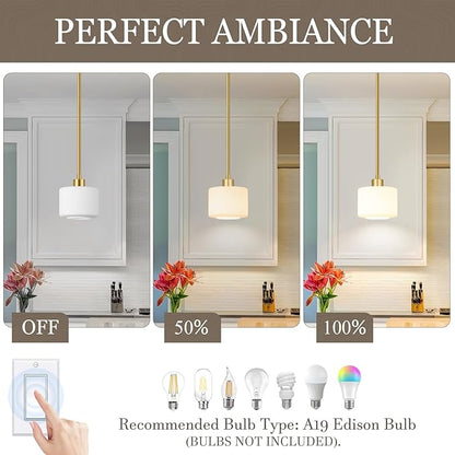 Brushed Gold Pendant Lights Kitchen Island 2 Pack, Modern Milk Glass Hanging Light Fixtures with Rods, Mini Kitchen Pendant Lighting Over Island for Sink Bathroom, OS-YQ8153-2PBG