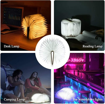 Vergissm Wooden Book Lamp, Upgraded 5 Colors Lumio Book Lamp, Novelty Lighting 360° Book Lamp Light, LED Folding Book Lamp for Bookish Lamp Decor & Book Lovers Gifts, Light Up Book Gifts for Women