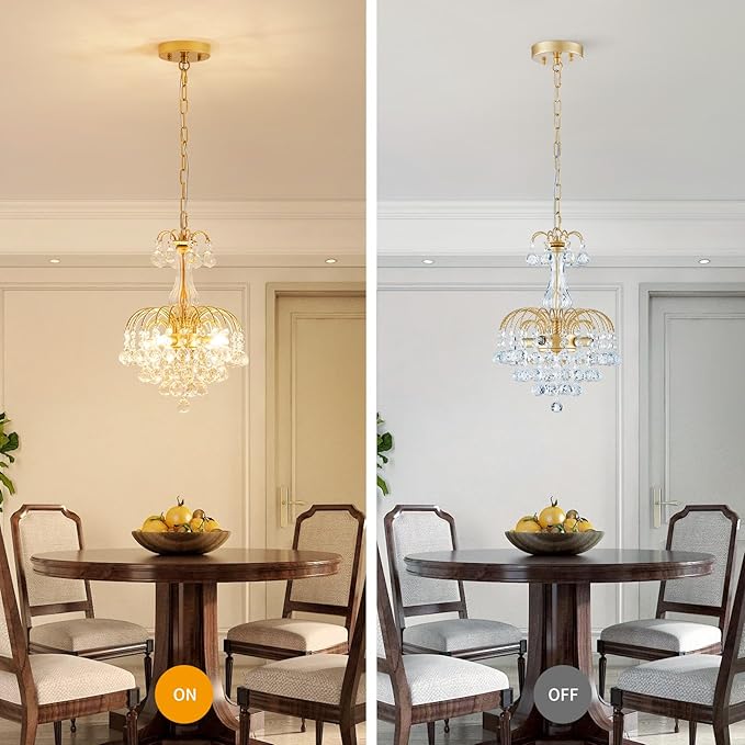 WUZUPS Crystal Chandelier Pendant Flushmount Ceiling Light Modern Lighting Fixture for Bedroom Hallway Bar Kitchen Bathroom, H 14.4" x W 11.8", Gold, E12 Base