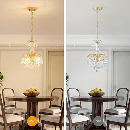 WUZUPS Crystal Chandelier Pendant Flushmount Ceiling Light Modern Lighting Fixture for Bedroom Hallway Bar Kitchen Bathroom, H 14.4" x W 11.8", Gold, E12 Base