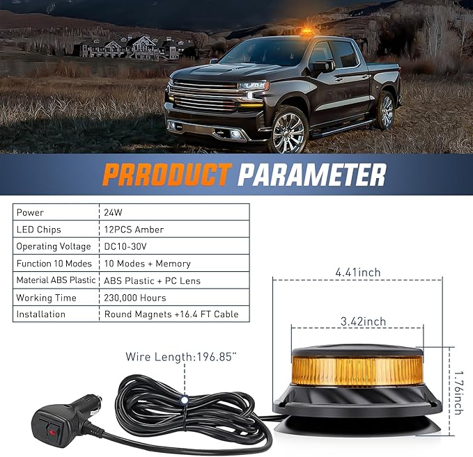 Nilight Amber Beacon Light 12V-24V Aluminum Base Flashing Safety Warning Lights Permanent & Magnet Mount LED Emergency Rotating Strobe Light for Forklift Truck Tractor UTV Snow Plow, 2 Years Warranty