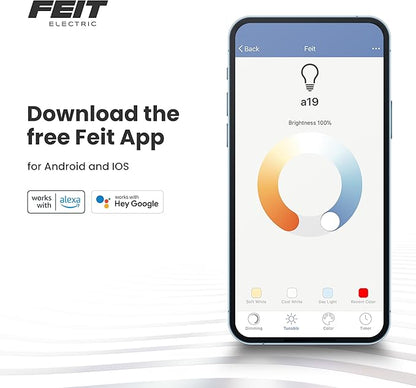 Feit Electric 4 Inch Smart Recessed Light, Color Changing and Tunable White, 2.4GHz WiFi Retrofit LED Downlight E26 Base, No Hub, Works with Alexa and Google, Dimmable 50W Equi, CRI90, LEDR4/RGBW/AG