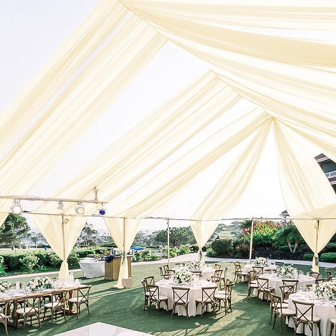 6 Panels Beige Ceiling Drapes for Wedding Ceiling Drapes 5ftx20ft Wedding Arch Draping Fabric Sheer Curtains Voile Chiffon Drapery Draping Decorations for Party Ceremony Stage