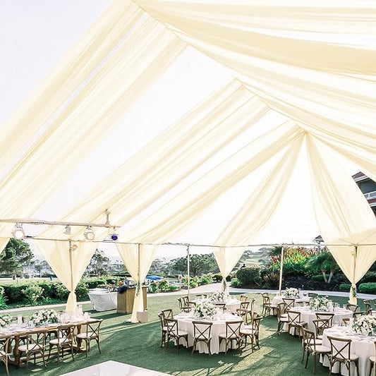 6 Panels Beige Ceiling Drapes for Wedding Ceiling Drapes 5ftx20ft Wedding Arch Draping Fabric Sheer Curtains Voile Chiffon Drapery Draping Decorations for Party Ceremony Stage