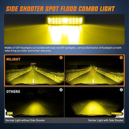 Nilight Side Shooter LED Light Bar Amber Beam Pods 2PCS 6.5 Inch 60W Flood Spot Combo Fog Driving Lighting w/ 16AWG 5Pin Rocker Switch Wiring Harness Kit for Truck SUV ATV UTV Boat Van