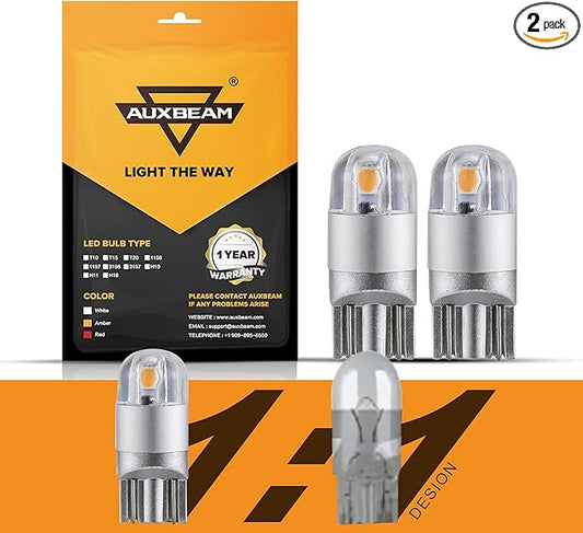 Auxbeam 194 T10 LED Bulbs Amber Yellow, Non-Polarity Extremely Bright 168 W5W Car Interior Lights, T10 Replacement Bulb for License Plate lights, Dome Map Light, Dashboard Lights, 2 PCS