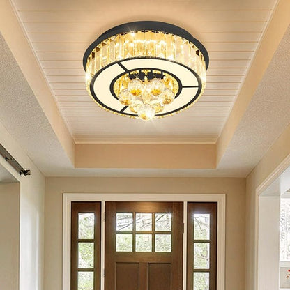 11.8" Black Modern Crystal Chandeliers for Dining Room LED Dimmable Light Fixtures Flush Mount Light Living Room Bedrooms