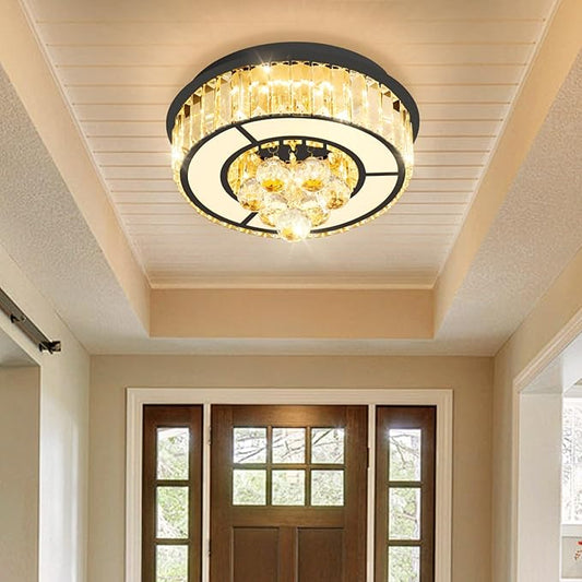 11.8" Black Modern Crystal Chandeliers for Dining Room LED Dimmable Light Fixtures Flush Mount Light Living Room Bedrooms