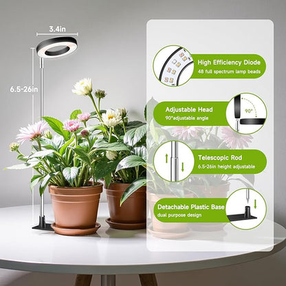 Kullinss Plant Light, 48 LEDs Full Spectrum Plant Lights for Indoor Growing, Halo Plant Light with 3/9/12H Timer, 3 Color Modes, 10 Brightness, Height Adjustable Grow Lamp for Small Plants (5 Pack)