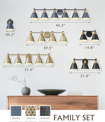 FEMILA Black 6 Light Bathroom Vanity Light, Vintage Bathroom Light Fixtures Over Mirror, E26 Base, 4FG59B-6W BK