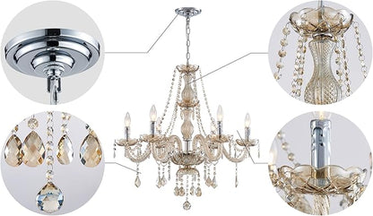 Saint Mossi 6 Light Chandelier Modern K9 Crystal Chandelier Lighting, Champagne Crystal Ceiling Light Fixture Pendant Lamp for Dining Room Bathroom Bedroom Livingroom
