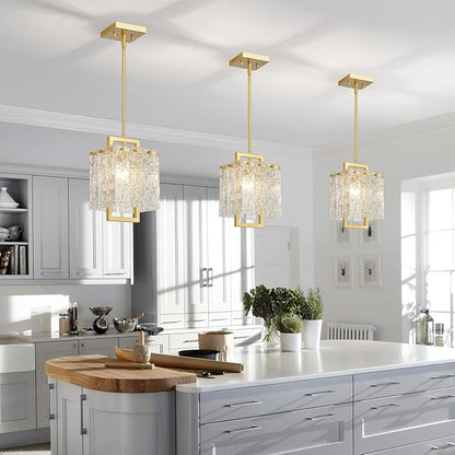 Shrine Lighting Gold Chandeliers, Modern Glass Pendnat Light for Dining Room, D6.3''×H19.5'', Adjustable 50.8'', 1 x E12 Sockets, Glass LampShade & Gold Finish Frame