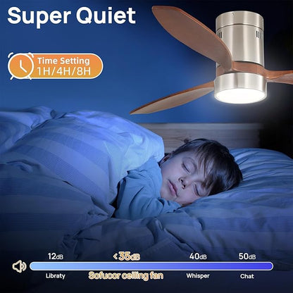 Sofucor 52 Inch Smart Ceiling Fans with Light-Modern Solid Wood Outdoor 3 Blades Ceiling Fan with Alexa/Google/APP/Remote Control for Bedroom Living Room Indoor Farmhouse Patio,DC Motor,Silver & Brown