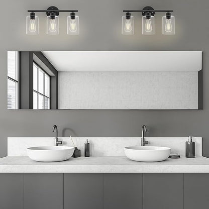 Bathroom Vanity Light Fixtures Matte Black Bathroom Lighting Fixture, 3 Lights Bathroom Light Fixture Over Mirror, Modern Black Vanity Light, UL Certified Wall Sconces with Glass Shades