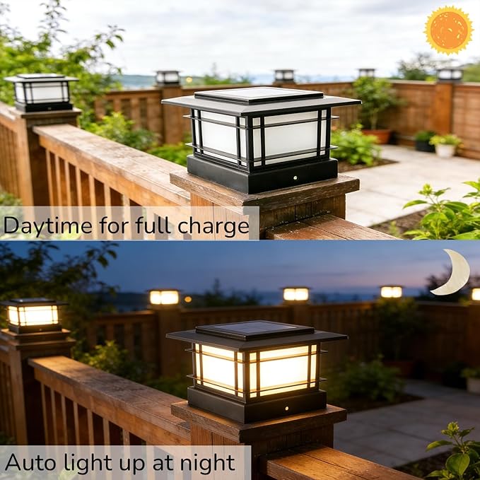 Dynaming 4x4 Solar Post Cap Lights Outdoor with 2 Color Modes, Upgrade Fence Post Solar Lights Black Shell for 4x4 Vinyl/Wooden Posts, Brightness LED Lighting Decor for Garden Deck Patio, 6 Pack