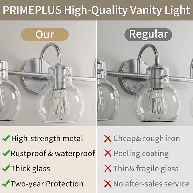Bathroom Light Fixtures Brushed Nickel 3 Light Bathroom Lights Over Mirror with Clear Glass Shade Brushed Nickel Modern Wall Sconces Vanity Light for Bathroom UL Listed