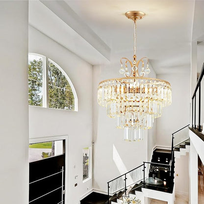 4 -Lights Crystal Chandelier,20'' Gold Crystal Chandeliers,4 Tier Semi Flush Mount Chandelier Modern Luxury Gold Flush Mount for Living Room Dining Bedroom Kitchen E12 Base