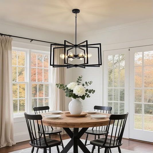 29.5” Chandeliers for Dining Room, 8-Light Dining Room Light Fixtures Over Table,Black Kitchen Table Light Fixtures,Dining Room Chandelier with Adjustable Height Rod
