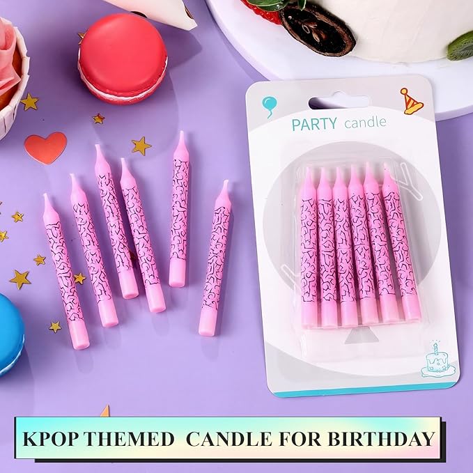 Conelist 12 Pcs Kpop Themed Birthday Candles Pink Lightning Birthday Decorations Cartoon Movie Cake Toppers for Kpop Themed Party Supplies