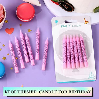 Conelist 12 Pcs Kpop Themed Birthday Candles Pink Lightning Birthday Decorations Cartoon Movie Cake Toppers for Kpop Themed Party Supplies
