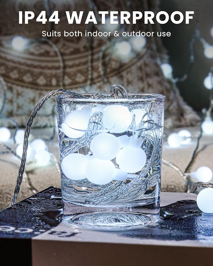 JOLYMOLY Globe String Lights 59 Ft 100 LED Fairy Lights Plug in with Remote Timer, Connectable Small Frosted Globe Christmas Lights for Bedroom Wedding Xmas Tree Indoor Outdoor Decor, Cool White