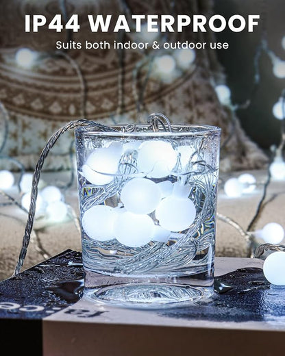 JOLYMOLY Globe String Lights 59 Ft 100 LED Fairy Lights Plug in with Remote Timer, Connectable Small Frosted Globe Christmas Lights for Bedroom Wedding Xmas Tree Indoor Outdoor Decor, Cool White