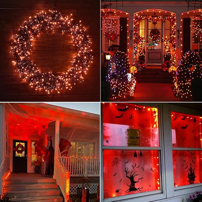 Orange Lights Halloween - 320 LEDs 35m/115ft 8 Modes Memory Function End-to-End Plug in Outdoor/Indoor Waterproof Fairy Twinkle Tree Fall String Lights for Autumn/Thanksgiving/All Saints' Day/Yard