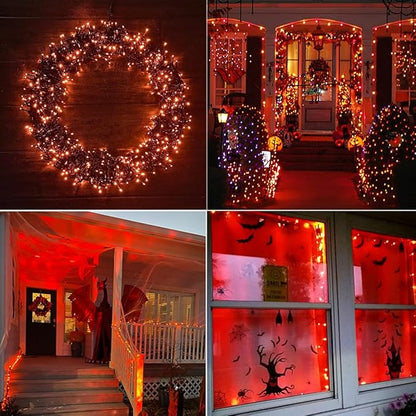 Orange Lights Halloween - 320 LEDs 35m/115ft 8 Modes Memory Function End-to-End Plug in Outdoor/Indoor Waterproof Fairy Twinkle Tree Fall String Lights for Autumn/Thanksgiving/All Saints' Day/Yard