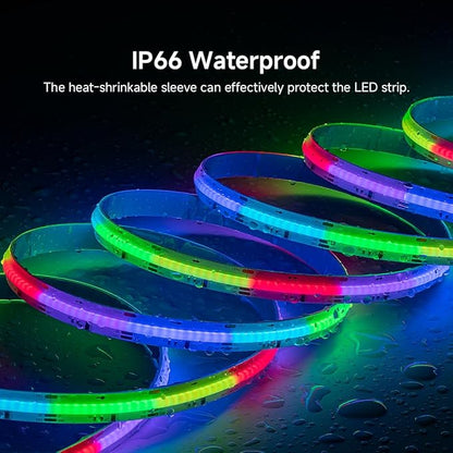 BTF-LIGHTING FCOB IP66 WS2811 IC RGB COB LED Strip 16.4FT DC12V 576LED/m Flexible High Density Color Chasing Uniform Light 16IC/m 10mm Width for Indoor Lighting Project(No Adapter or Controller)