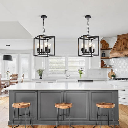 Lanhall 4-Light Farmhouse Chandelier Fixture Rustic Industrial Pendant Lighting Adjustable Height Metal Cage E26 Hanging Lights for Kitchen Island, Dining Room, Living Room, Bedroom, Foyer, Entry