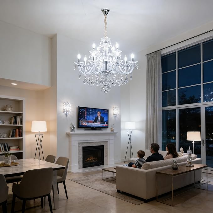 Modern Clear Crystal Chandelier For Dinning Room Light Fixtures K9 Crystal Candle Ceiling Lighting Modern Transparent Crystal Lamp12-light For Living Room Bedroom Lobby Foyer (Clear 12 lights)