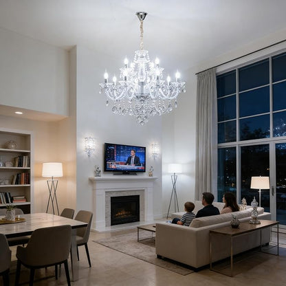 Modern Clear Crystal Chandelier For Dinning Room Light Fixtures K9 Crystal Candle Ceiling Lighting Modern Transparent Crystal Lamp12-light For Living Room Bedroom Lobby Foyer (Clear 12 lights)