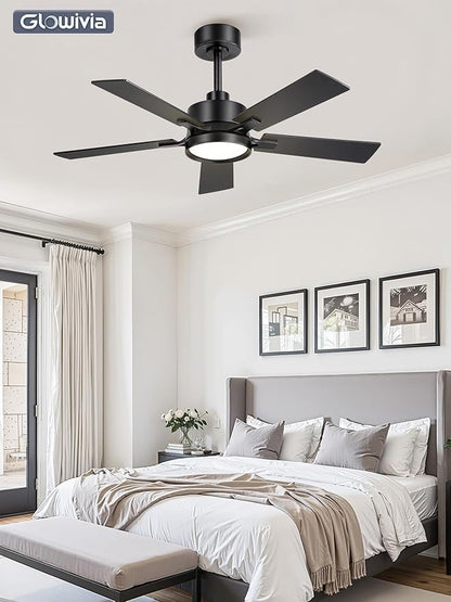 42 Inch Ceiling Fan with Lights and Remote, Smart APP Control, Dimmable with All-Setting Memory, Quiet DC Motor Reversible Blades, Damp Rated Modern Ceiling Fan for Bedroom Patio Living Room